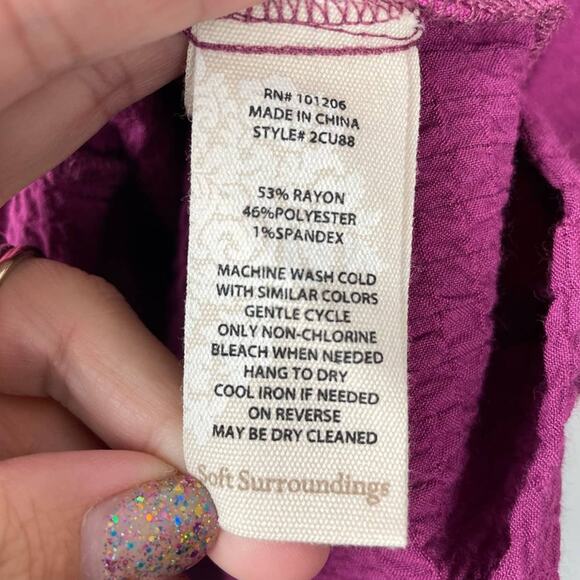 Soft Surroundings | Pink Fuchsia Button Down Shirt Rayon - Picture 8 of 9